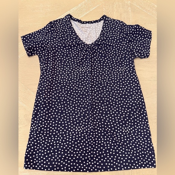 Woman Within Tops - Woman Within Navy Polka Dot V-Neck Short Sleeve Top
